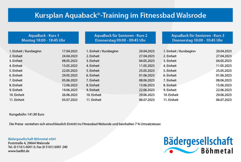 Bild vergrößern: Kursplan Aquaback-Training 2.Quartal 2023